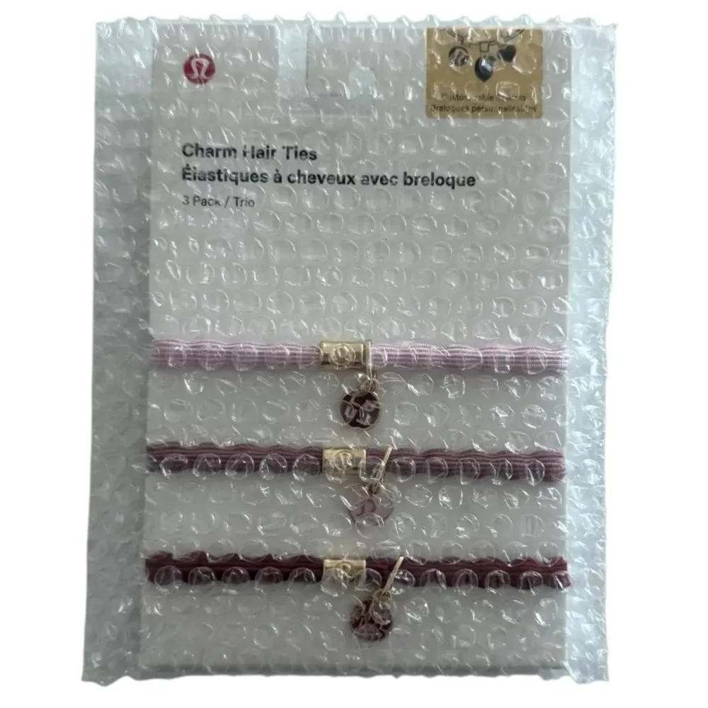 Lululemon Charm Hair Ties 3 Pack  Blissful Pink/Red Clay/Rockwood/Gold